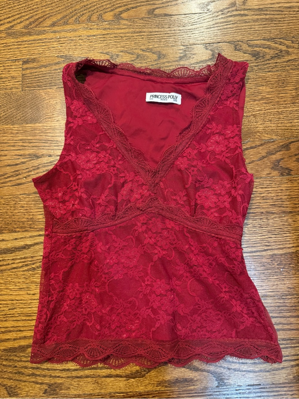 Princess Polly Burgundy Red Lace V-Neck Bandeau Tank